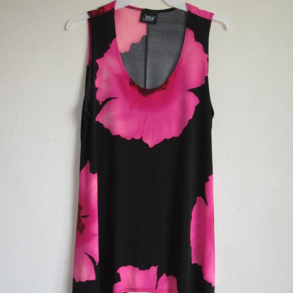 Jostar Pink Floral Print Sleeveless Side Drop Tank Tunic Made in the USA